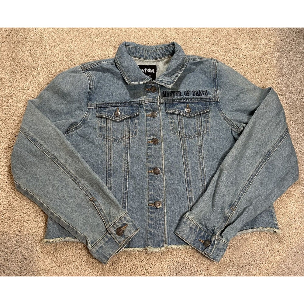 Harry Potter Deathly Hollows Crop Denim Jacket Women's Medium Master of Death